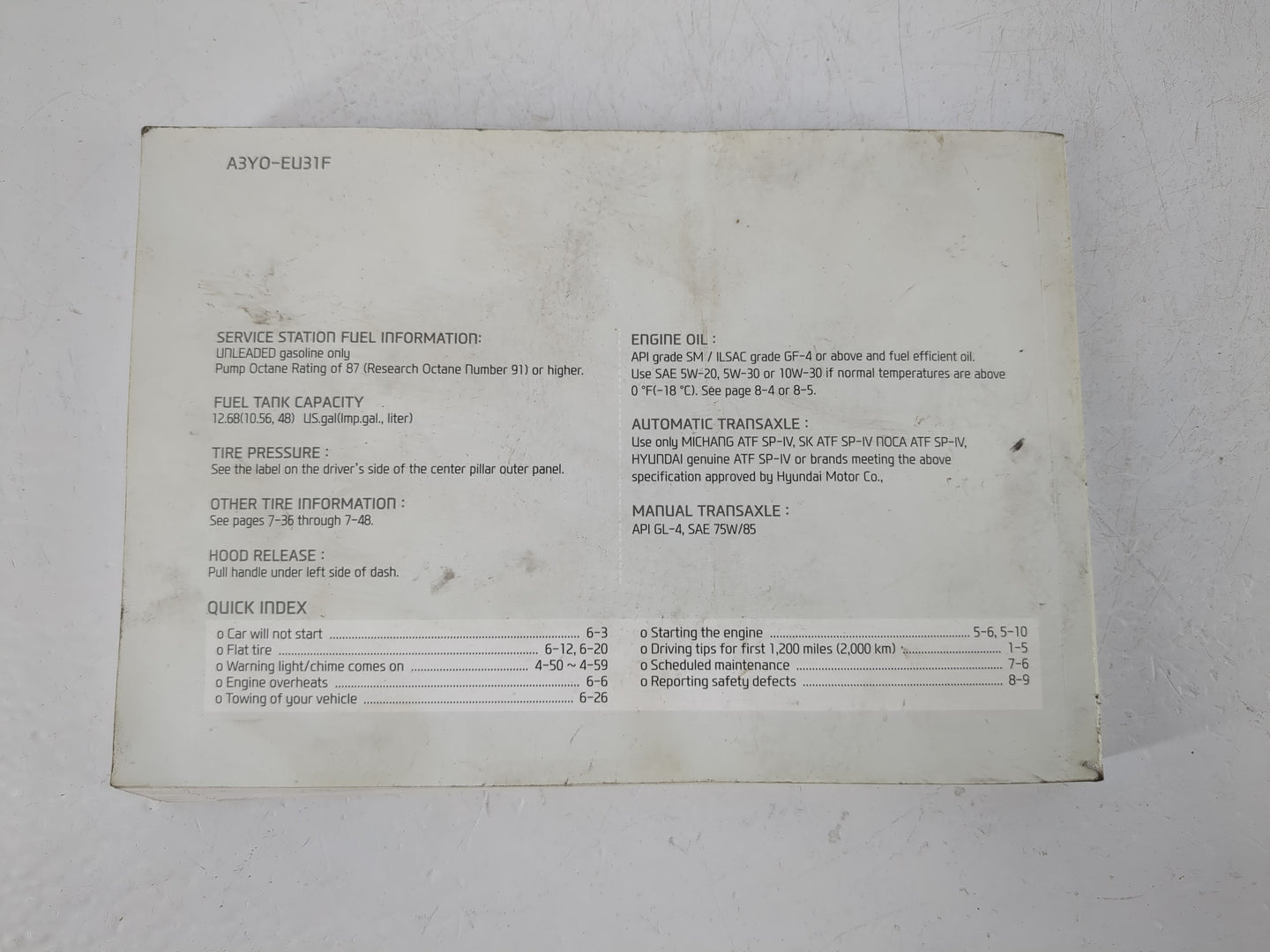 2013 Hyundai Elantra Owners Manual Book Guide P/N:A3Y0-EU31F OEM Used Auto Parts - Oemusedautoparts1.com