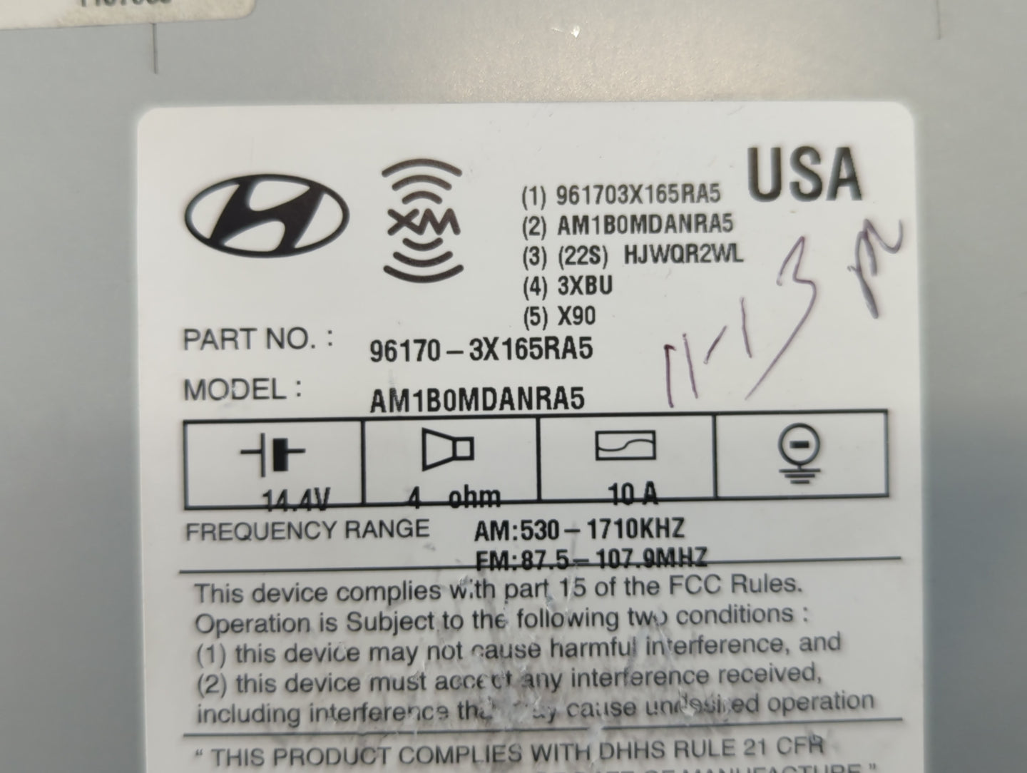 2013 Hyundai Elantra Radio AM FM Cd Player Receiver Replacement P/N:96170-3X165RA5 Fits OEM Used Auto Parts - Oemusedautopar