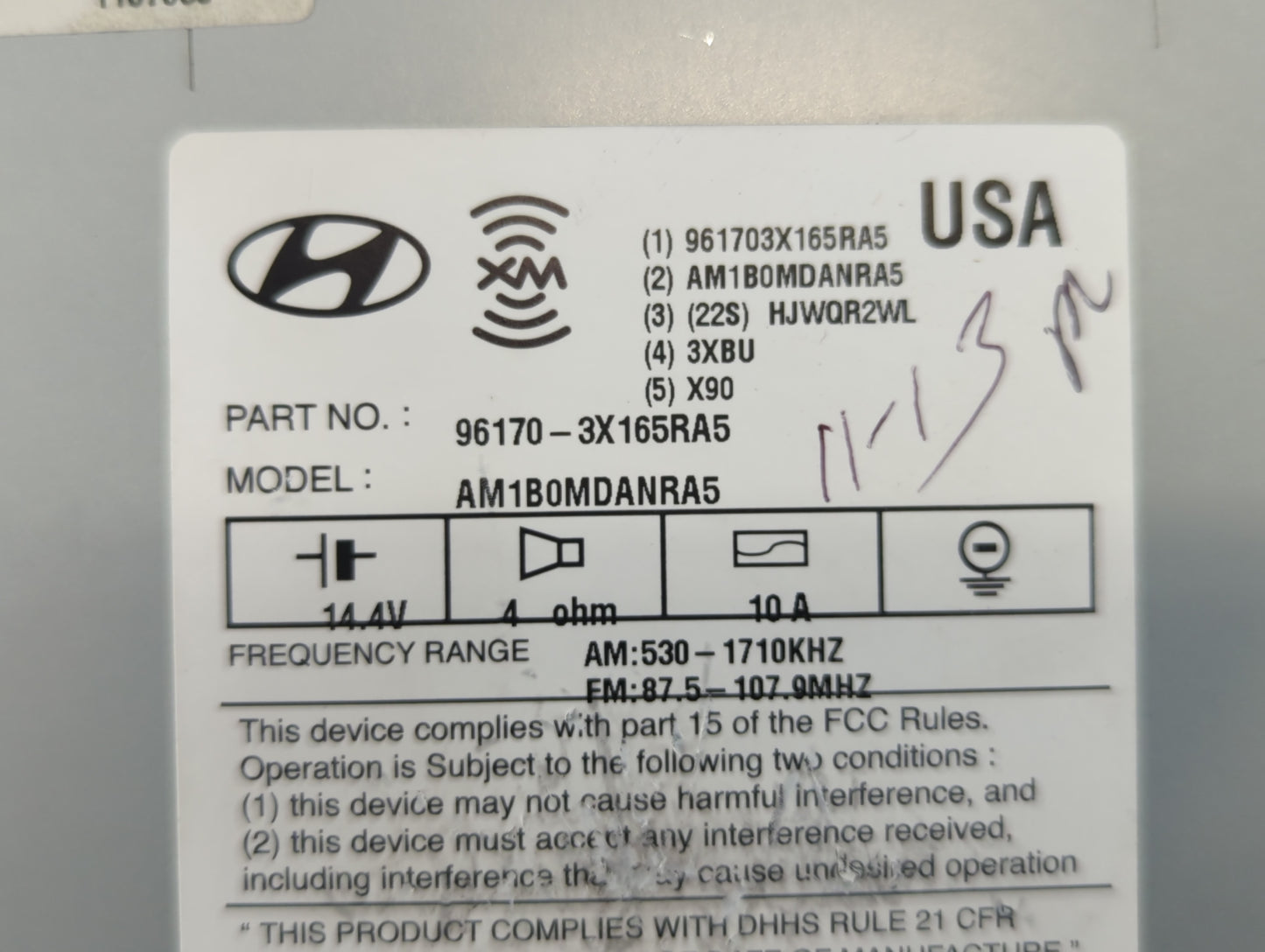 2013 Hyundai Elantra Radio AM FM Cd Player Receiver Replacement P/N:96170-3X165RA5 Fits OEM Used Auto Parts - Oemusedautopar