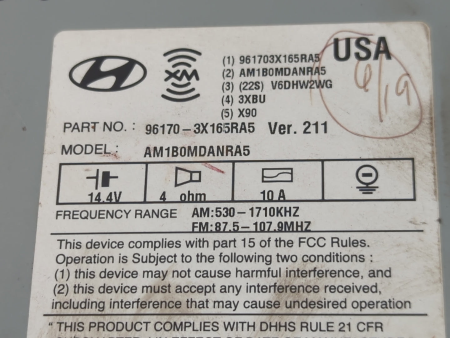 2013 Hyundai Elantra Radio AM FM Cd Player Receiver Replacement P/N:96170-3X165RA5 Fits OEM Used Auto Parts - Oemusedautopar