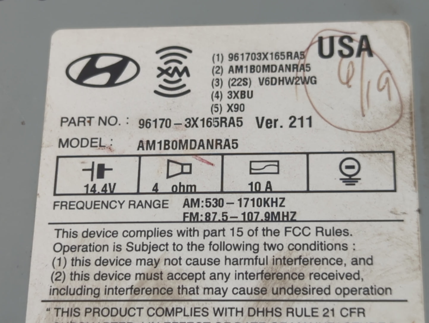 2013 Hyundai Elantra Radio AM FM Cd Player Receiver Replacement P/N:96170-3X165RA5 Fits OEM Used Auto Parts - Oemusedautopar