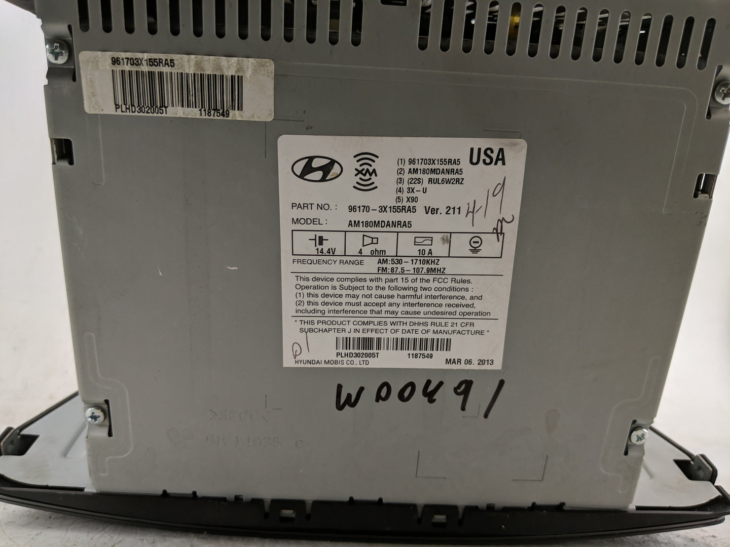 2013 Hyundai Elantra Radio AM FM Cd Player Receiver Replacement P/N:96170-3X155RA5 Fits OEM Used Auto Parts - Oemusedautopar