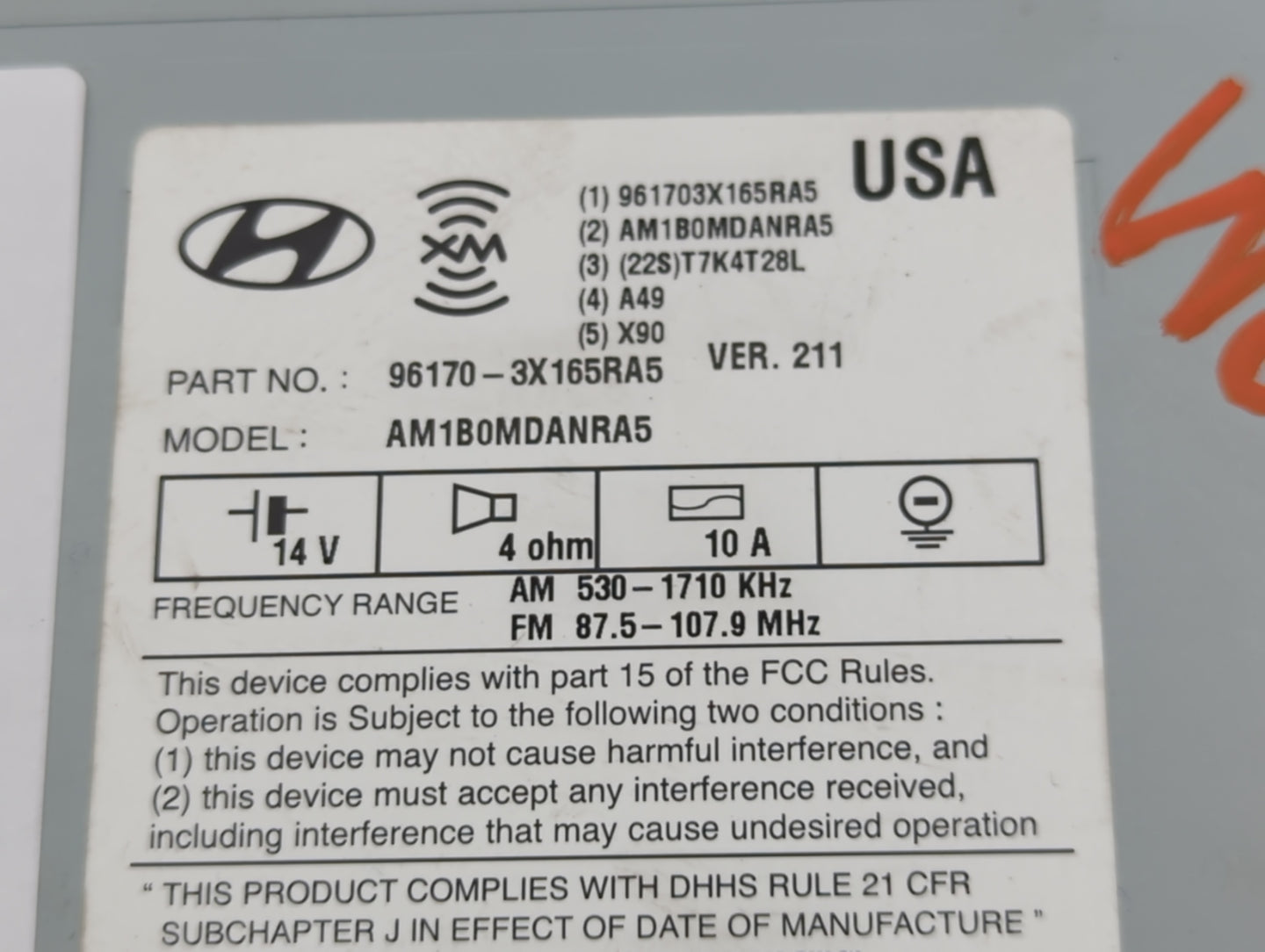 2013 Hyundai Elantra Radio AM FM Cd Player Receiver Replacement P/N:96170-3X165RA5 Fits OEM Used Auto Parts - Oemusedautopar