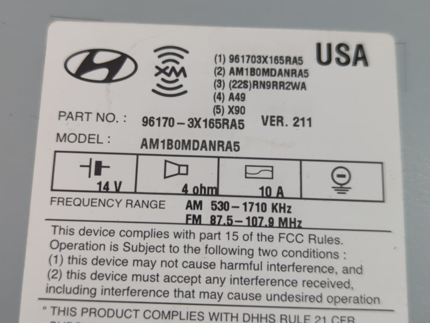 2013 Hyundai Elantra Radio AM FM Cd Player Receiver Replacement P/N:96170-3X165RA5 Fits OEM Used Auto Parts - Oemusedautopar