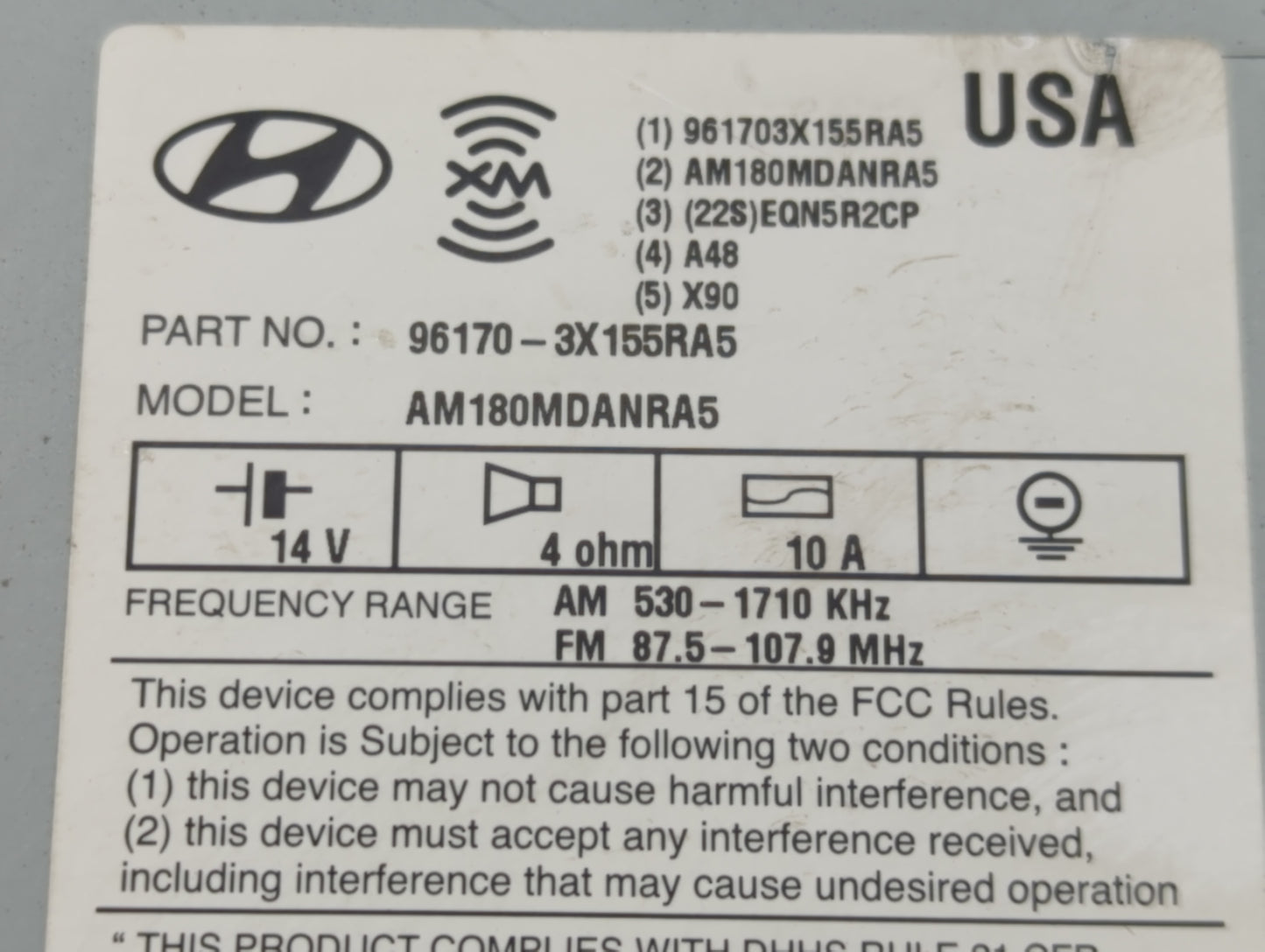 2013 Hyundai Elantra Radio AM FM Cd Player Receiver Replacement P/N:96170-3X155RA5 Fits OEM Used Auto Parts - Oemusedautopar