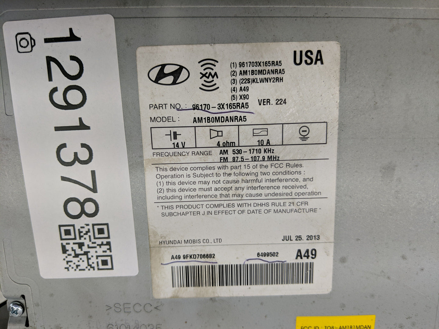 2013 Hyundai Elantra Radio AM FM Cd Player Receiver Replacement P/N:96170-3X165RA5 Fits OEM Used Auto Parts - Oemusedautopar