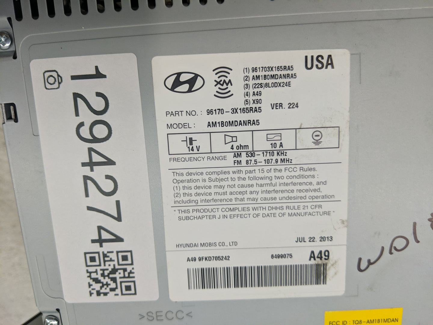 2013 Hyundai Elantra Radio AM FM Cd Player Receiver Replacement P/N:96170-3X165RA5 Fits OEM Used Auto Parts - Oemusedautopar