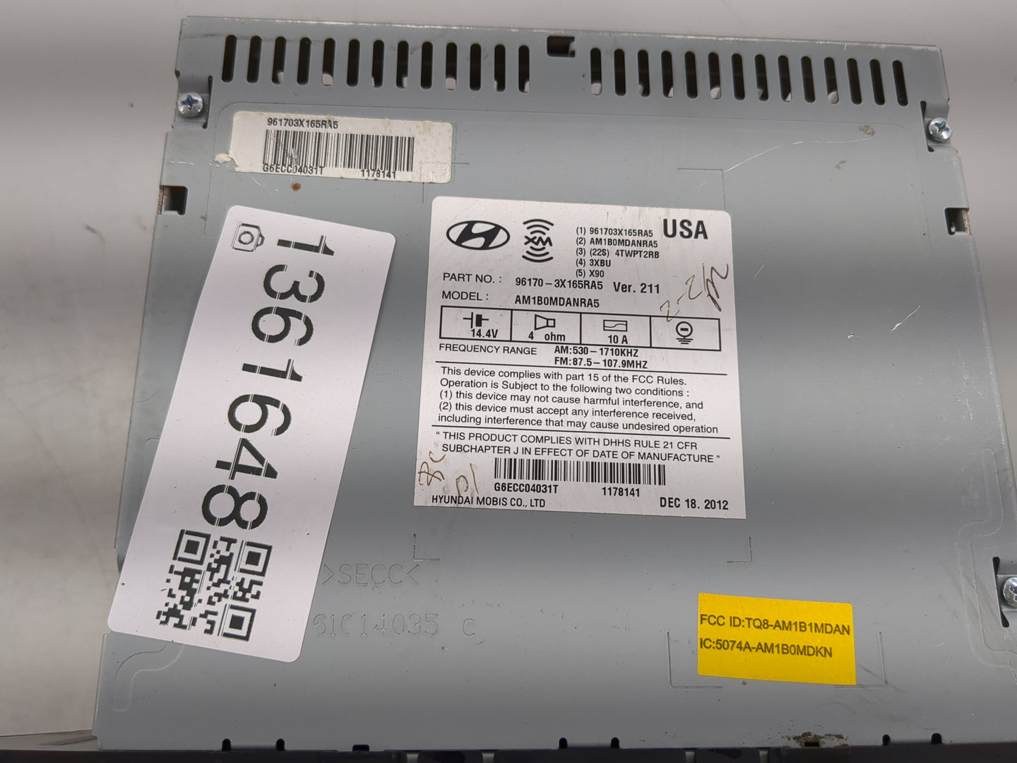 2013 Hyundai Elantra Radio AM FM Cd Player Receiver Replacement P/N:96170-3X165RA5 Fits OEM Used Auto Parts - Oemusedautopar