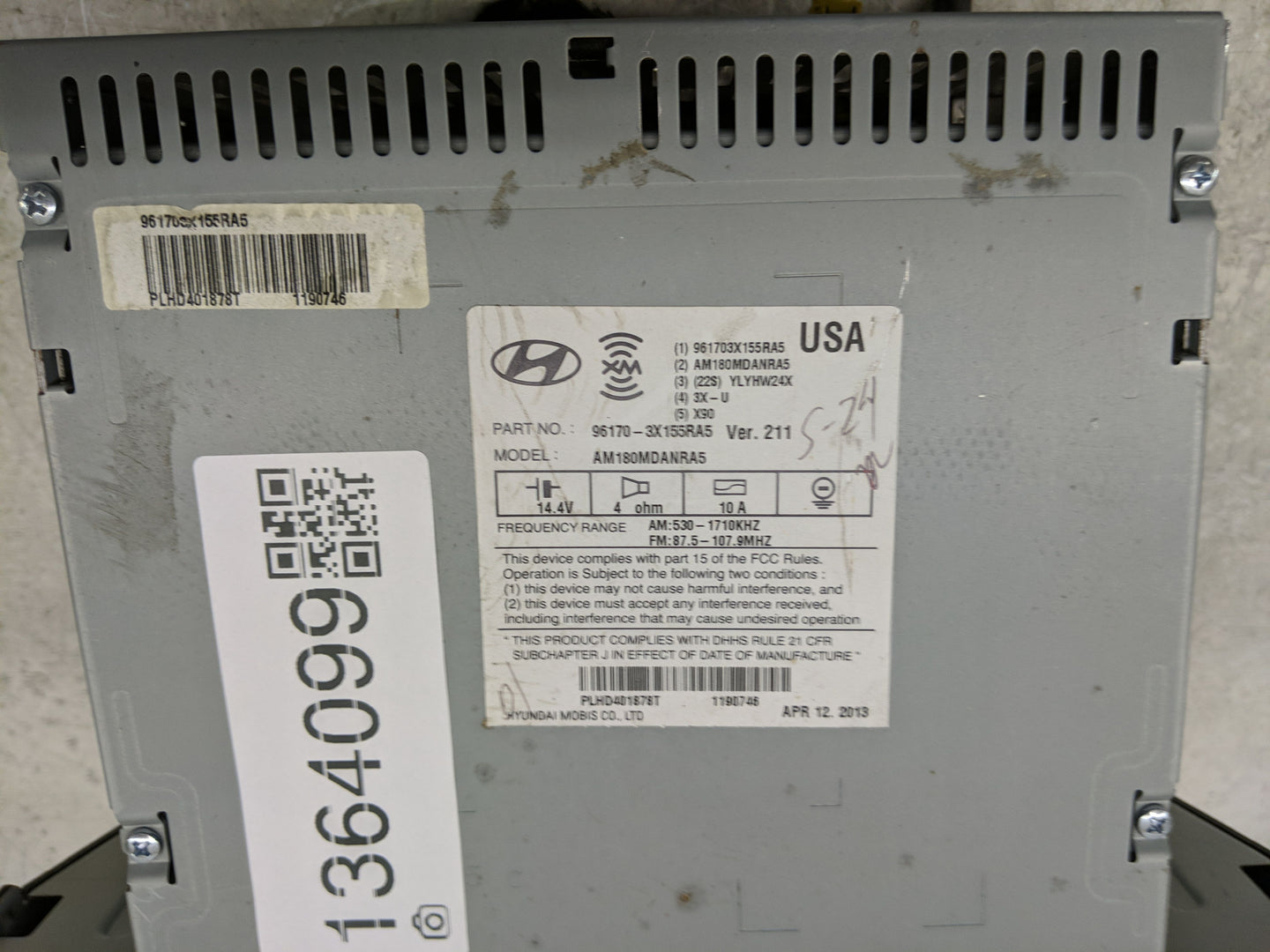 2013 Hyundai Elantra Radio AM FM Cd Player Receiver Replacement P/N:96170-3X155RA5 Fits OEM Used Auto Parts - Oemusedautopar
