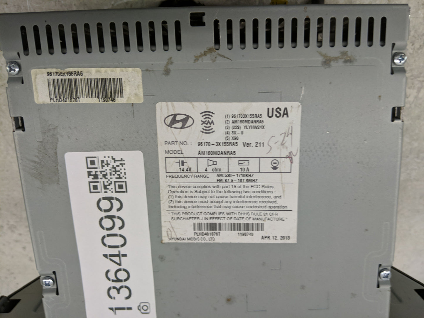 2013 Hyundai Elantra Radio AM FM Cd Player Receiver Replacement P/N:96170-3X155RA5 Fits OEM Used Auto Parts - Oemusedautopar