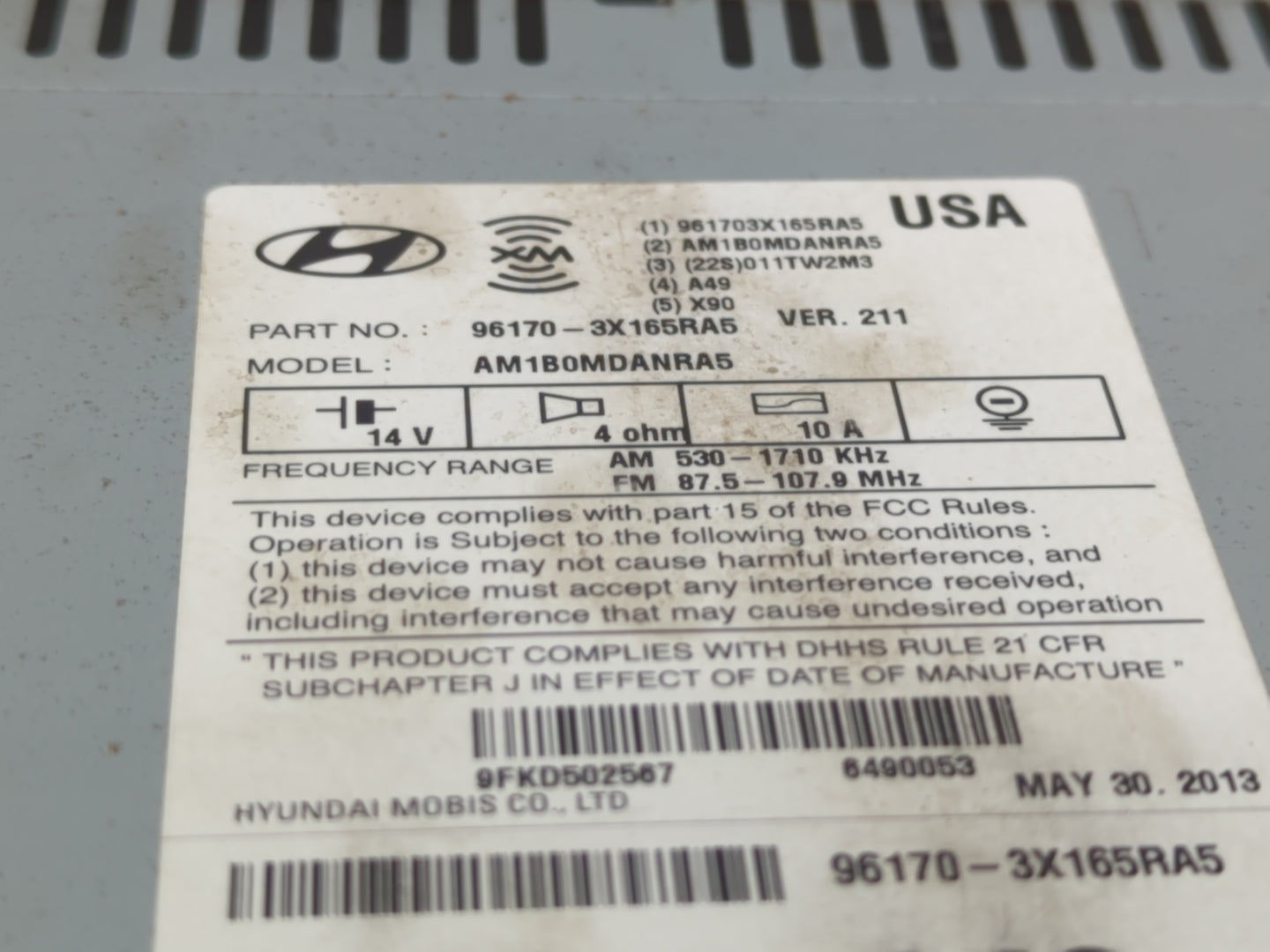 2013 Hyundai Elantra Radio AM FM Cd Player Receiver Replacement P/N:96170-3X165RA5 Fits OEM Used Auto Parts - Oemusedautopar