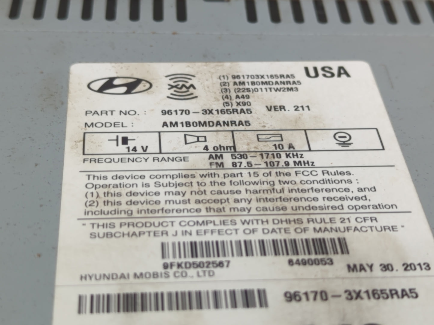 2013 Hyundai Elantra Radio AM FM Cd Player Receiver Replacement P/N:96170-3X165RA5 Fits OEM Used Auto Parts - Oemusedautopar