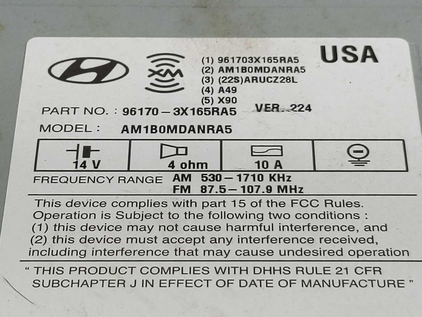 2013 Hyundai Elantra Radio AM FM Cd Player Receiver Replacement P/N:96170-3X165RA5 Fits OEM Used Auto Parts - Oemusedautopar