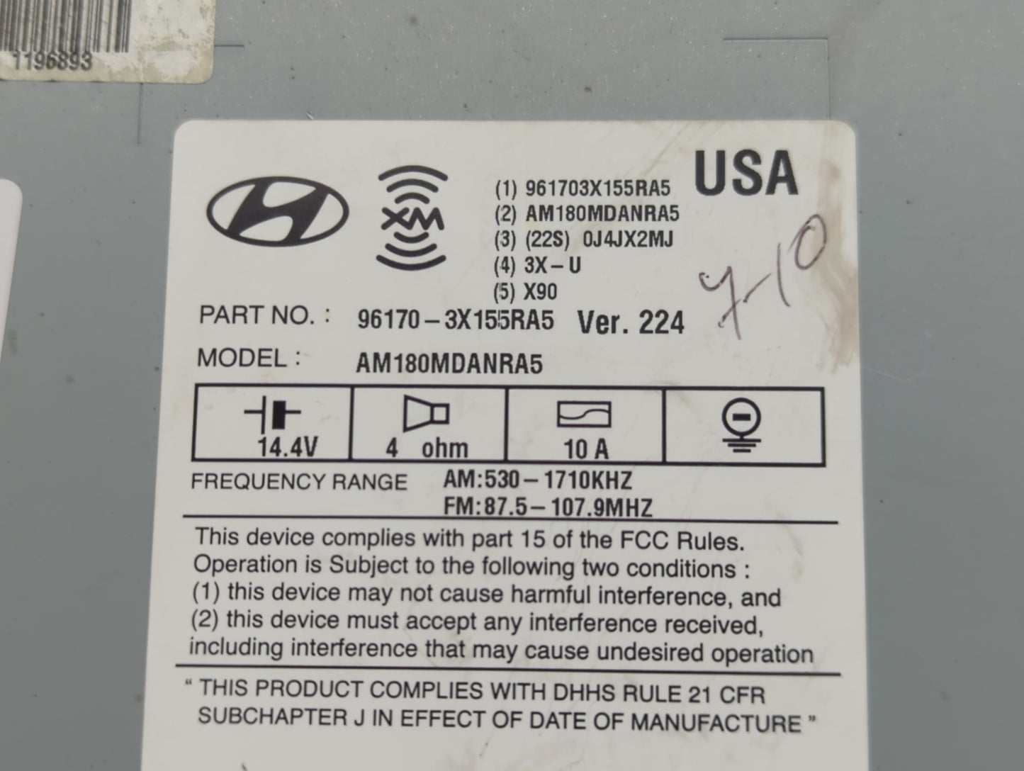 2013 Hyundai Elantra Radio AM FM Cd Player Receiver Replacement P/N:96170-3X155RA5 Fits OEM Used Auto Parts - Oemusedautopar