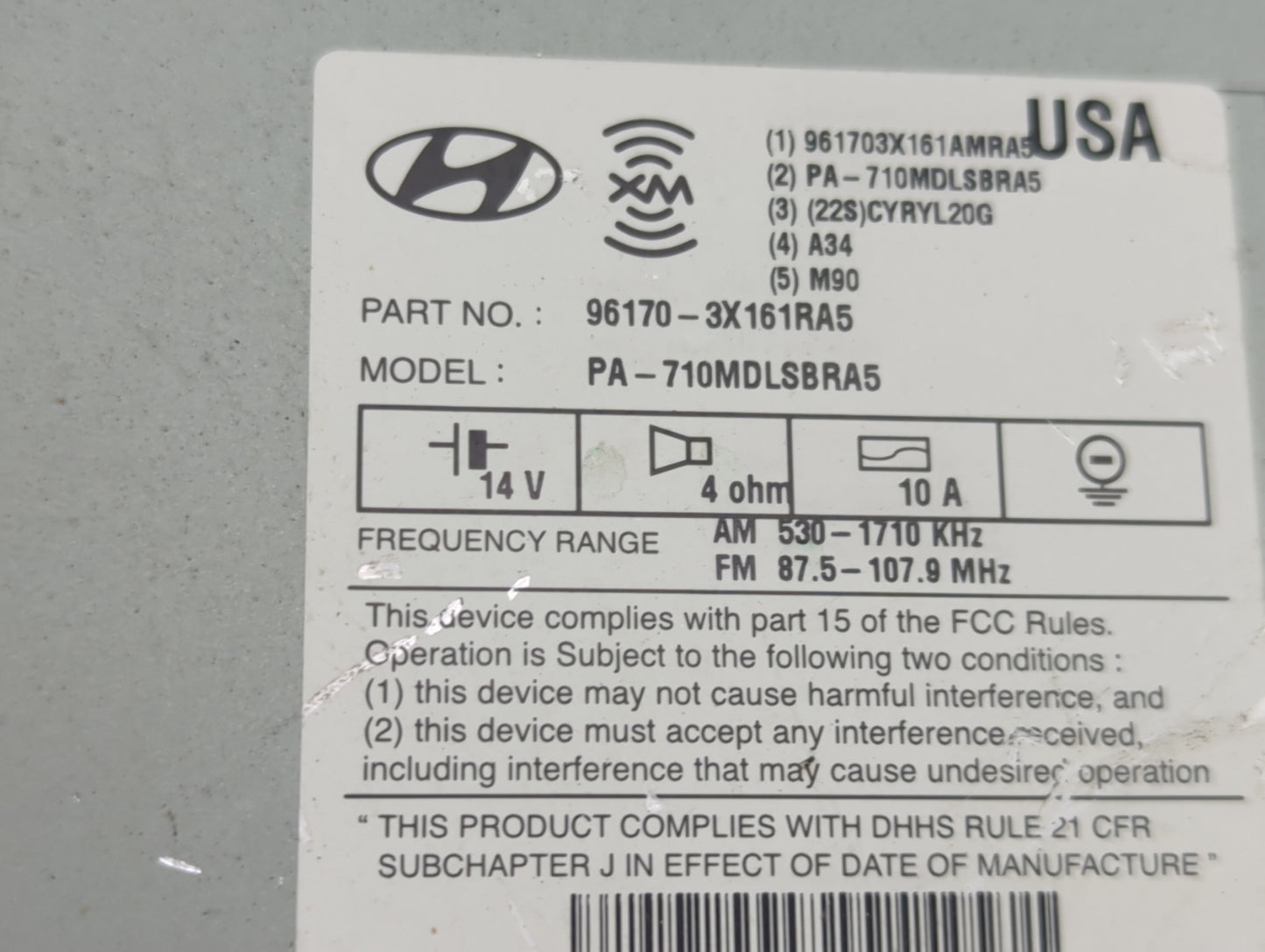 2013 Hyundai Elantra Radio AM FM Cd Player Receiver Replacement P/N:96170-3X161RA5 PA-710MDLSBRA5 Fits OEM Used Auto Parts -