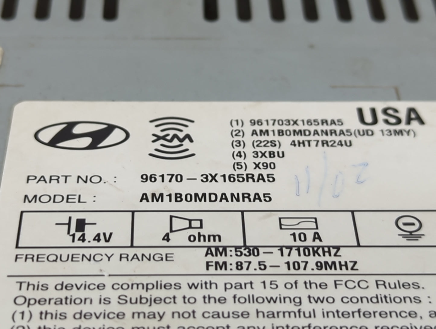 2013 Hyundai Elantra Radio AM FM Cd Player Receiver Replacement P/N:961703X165RA5 AM1B0MDANRA5 Fits OEM Used Auto Parts - Oe