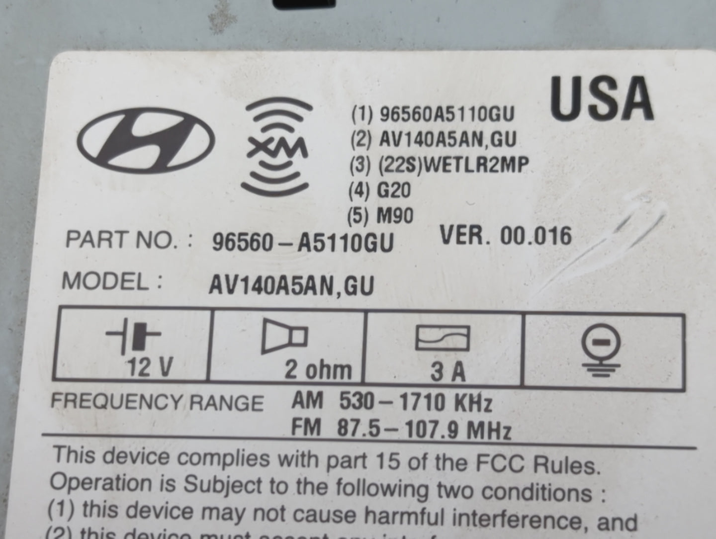 2013 Hyundai Elantra Radio AM FM Cd Player Receiver Replacement P/N:96560A5110GU AV140A5AN Fits OEM Used Auto Parts - Oemuse