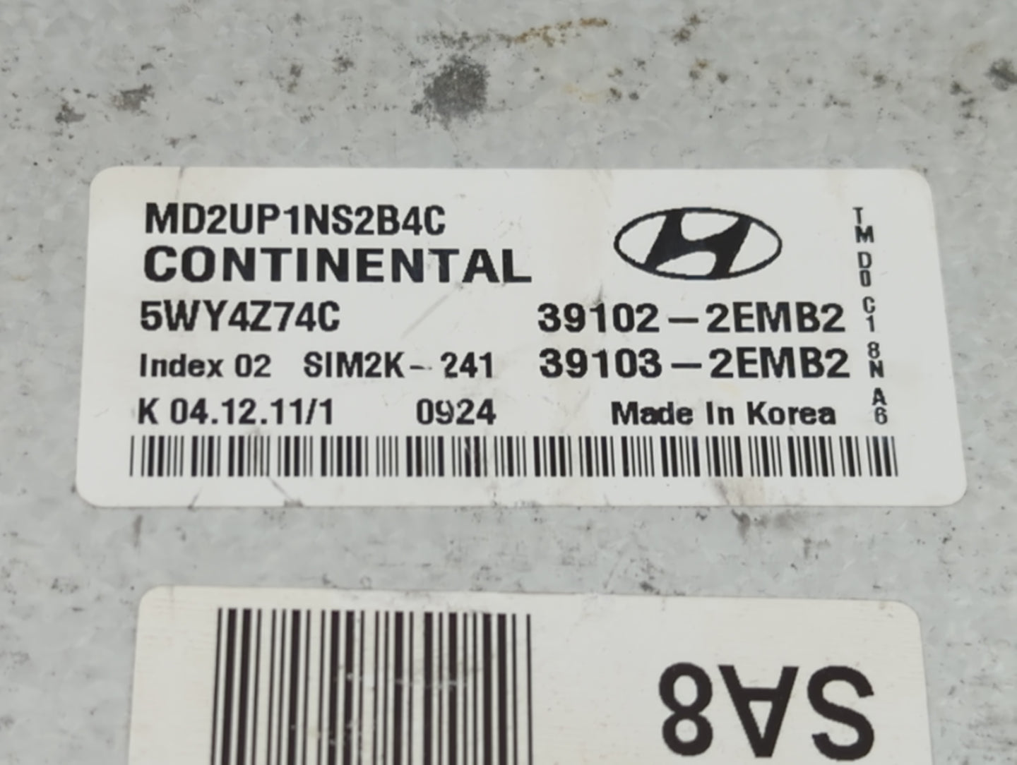 2011-2013 Hyundai Elantra PCM Engine Control Computer ECU ECM PCU OEM P/N:MD2UP1NS2B4C 5WY4Z74C Fits Fits 2011 2012 2013 OEM