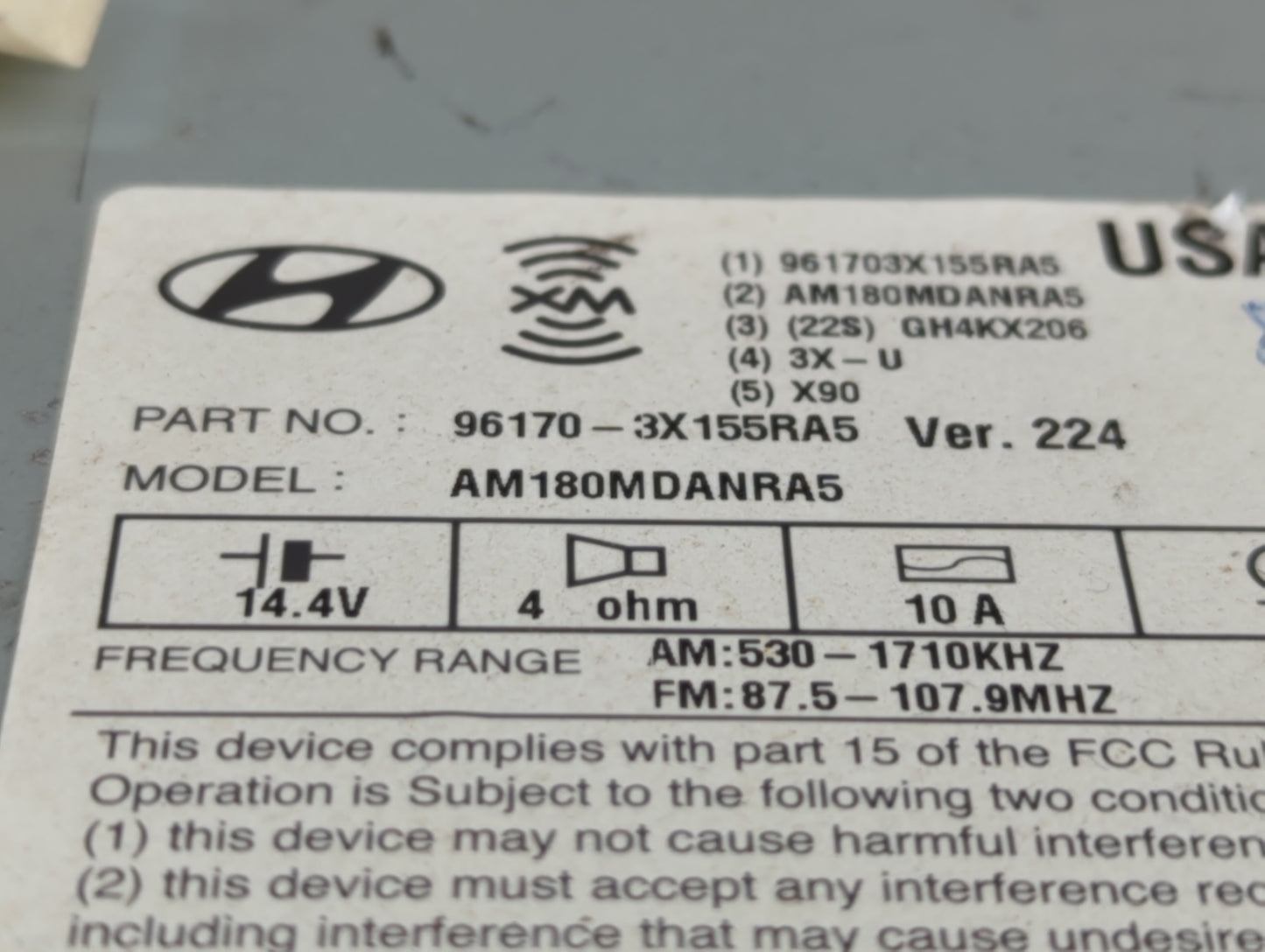 2013 Hyundai Elantra Radio AM FM Cd Player Receiver Replacement P/N:96170-3X155RA5 Fits OEM Used Auto Parts - Oemusedautopar