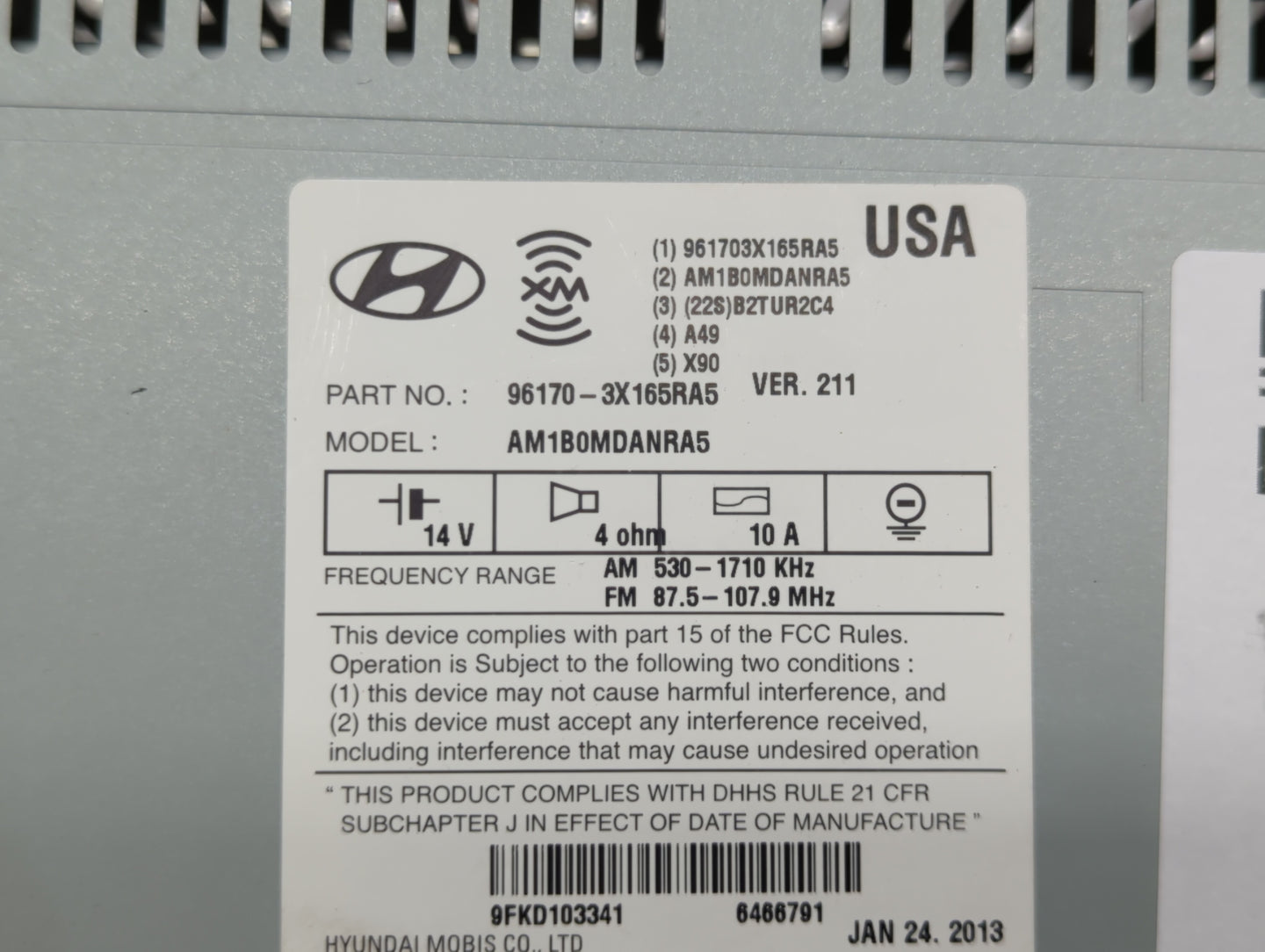 2013 Hyundai Elantra Radio AM FM Cd Player Receiver Replacement P/N:96170-3X165RA5 Fits OEM Used Auto Parts - Oemusedautopar