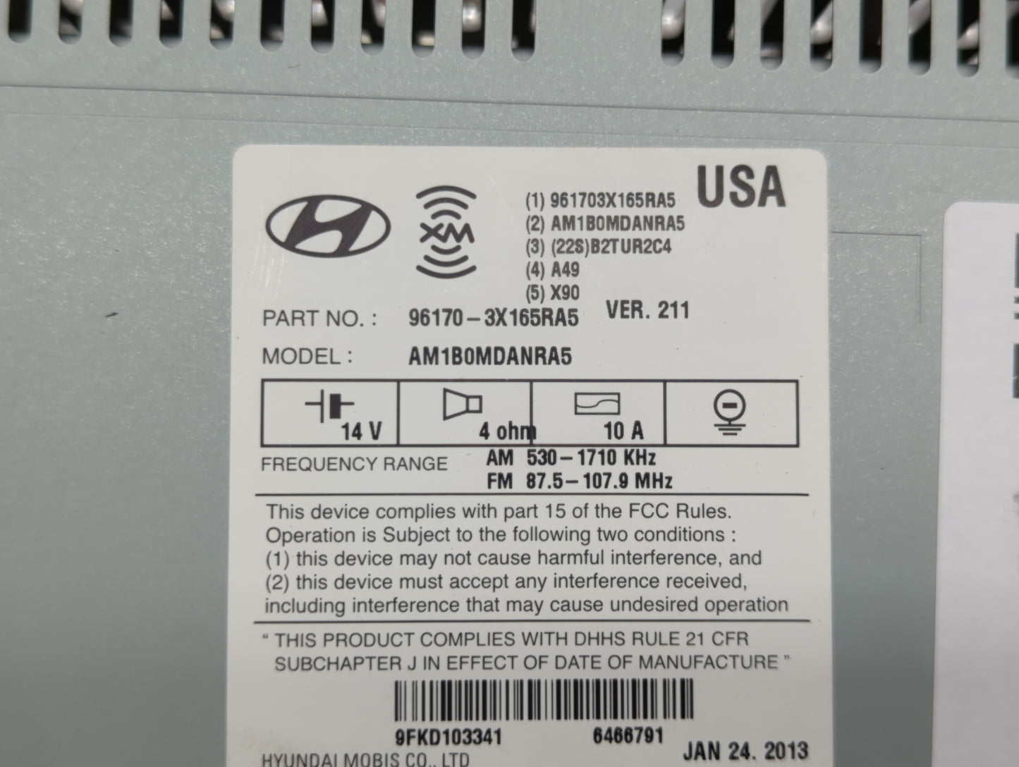 2013 Hyundai Elantra Radio AM FM Cd Player Receiver Replacement P/N:96170-3X165RA5 Fits OEM Used Auto Parts - Oemusedautopar