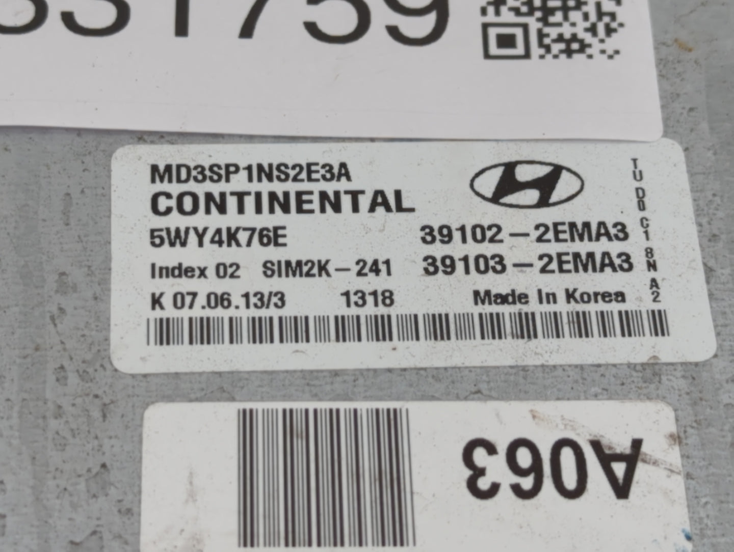2011-2013 Hyundai Elantra PCM Engine Control Computer ECU ECM PCU OEM P/N:39102-2EMN2 39103-2EMN2 Fits Fits 2011 2012 2013 O