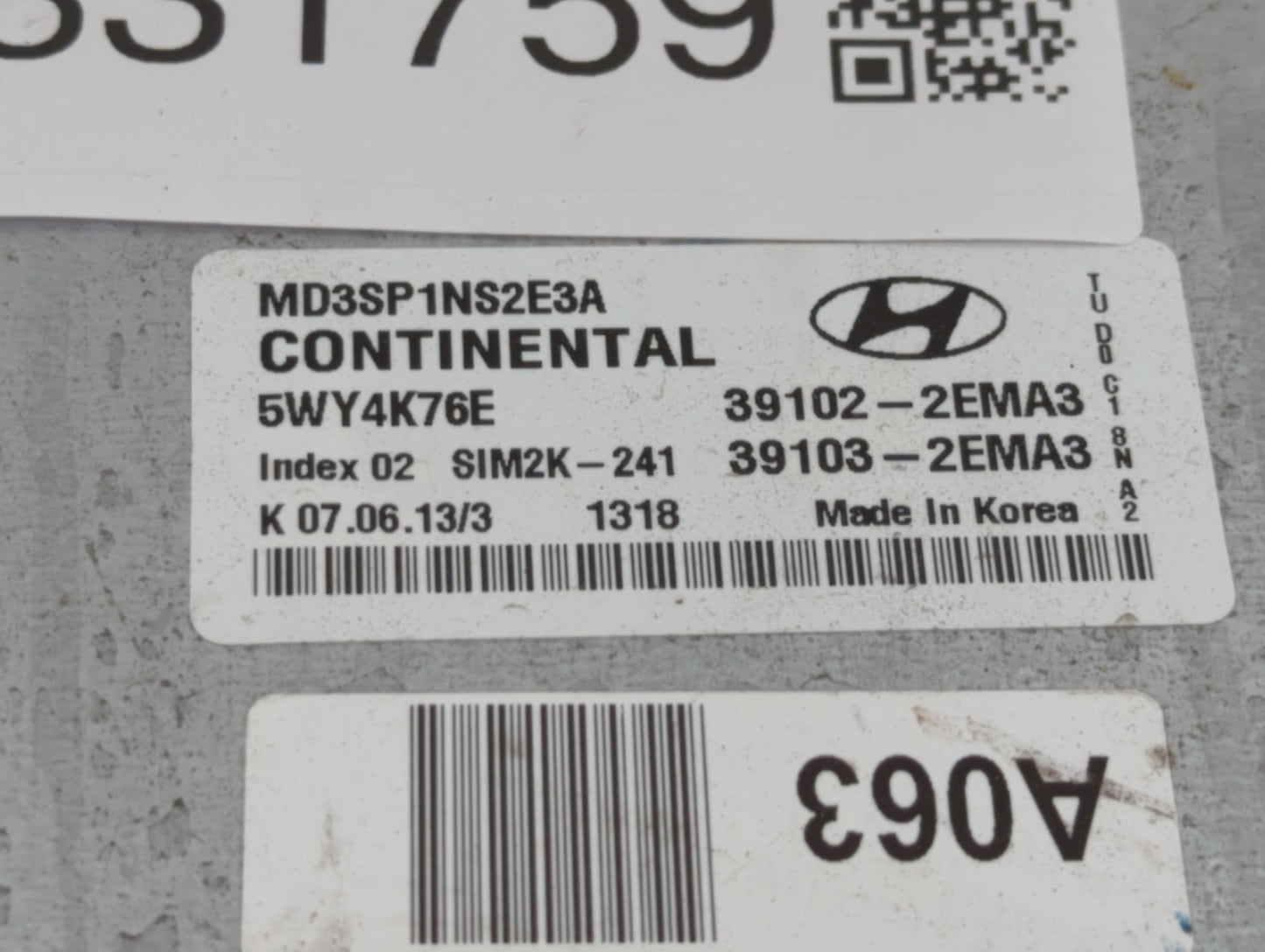 2011-2013 Hyundai Elantra PCM Engine Control Computer ECU ECM PCU OEM P/N:39102-2EMN2 39103-2EMN2 Fits Fits 2011 2012 2013 O