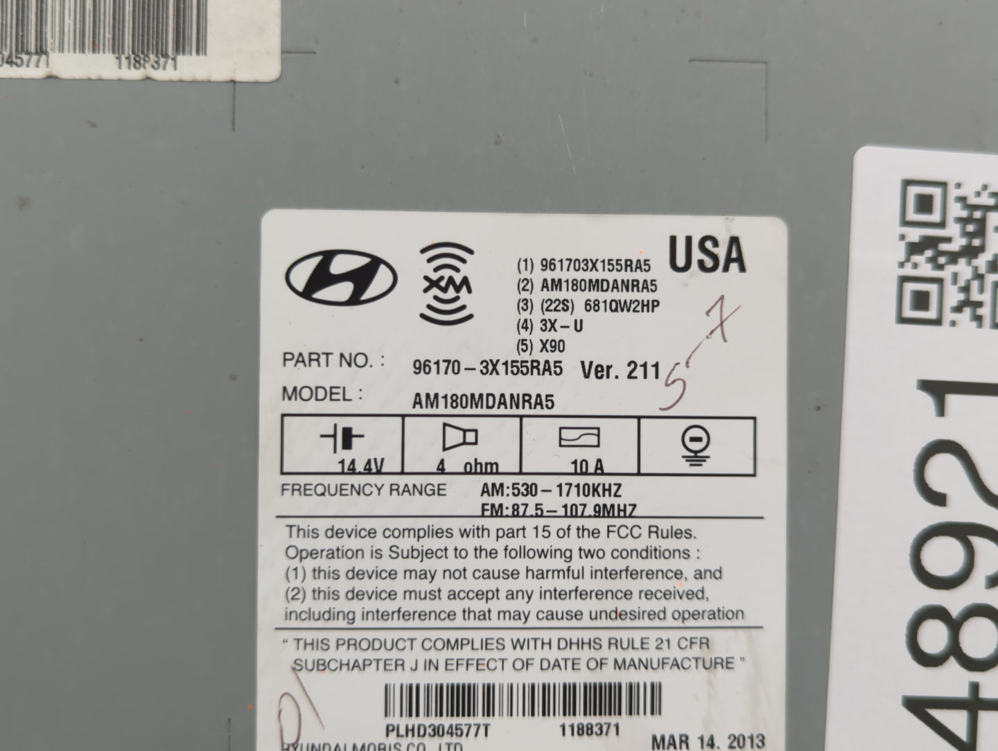 2013 Hyundai Elantra Radio AM FM Cd Player Receiver Replacement P/N:96170-3X155RA5 961703X161BLH, 961703X165RA5 Fits OEM Use