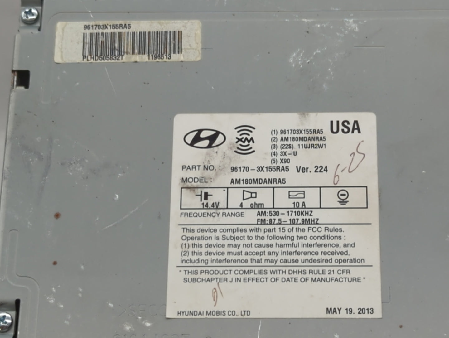 2013 Hyundai Elantra Radio AM FM Cd Player Receiver Replacement P/N:96170-3X155RA5 961703X155, 961703X161BLH, 961703X165RA5 