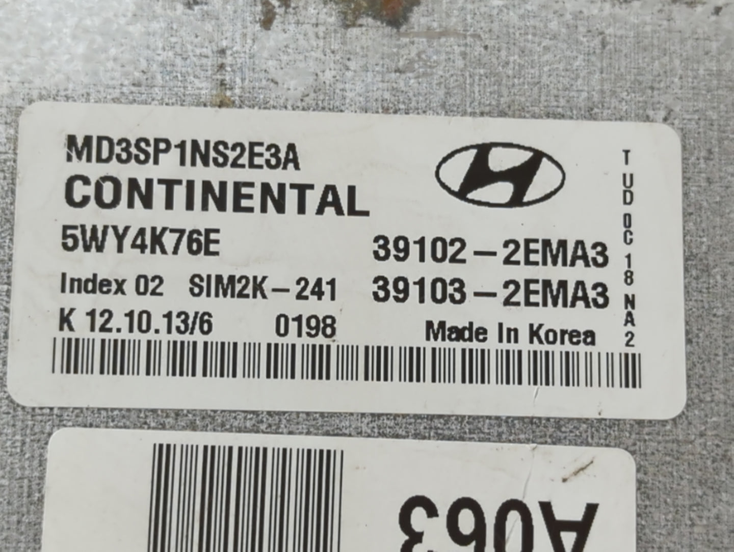 2013 Hyundai Elantra PCM Engine Control Computer ECU ECM PCU OEM P/N:39102-2EMA3 Fits OEM Used Auto Parts - Oemusedautoparts