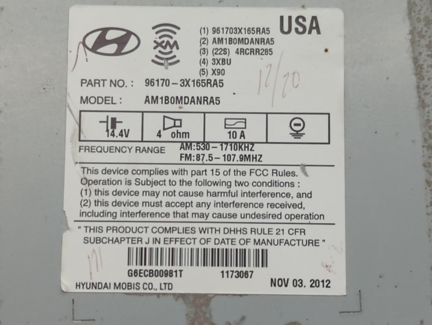 2013-2013 Hyundai Elantra Am Fm Cd Player Radio Receiver - Oemusedautoparts1.com