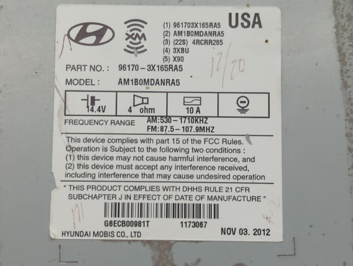 2013-2013 Hyundai Elantra Am Fm Cd Player Radio Receiver 554701 - Oemusedautoparts1.com