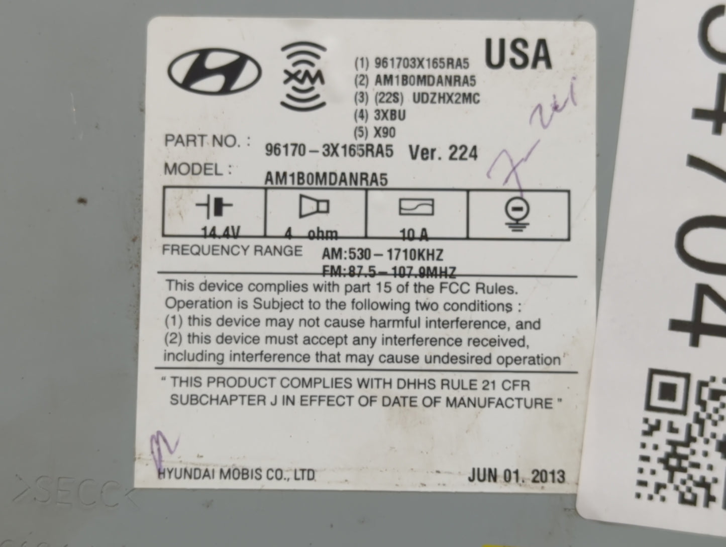 2013-2013 Hyundai Elantra Am Fm Cd Player Radio Receiver - Oemusedautoparts1.com