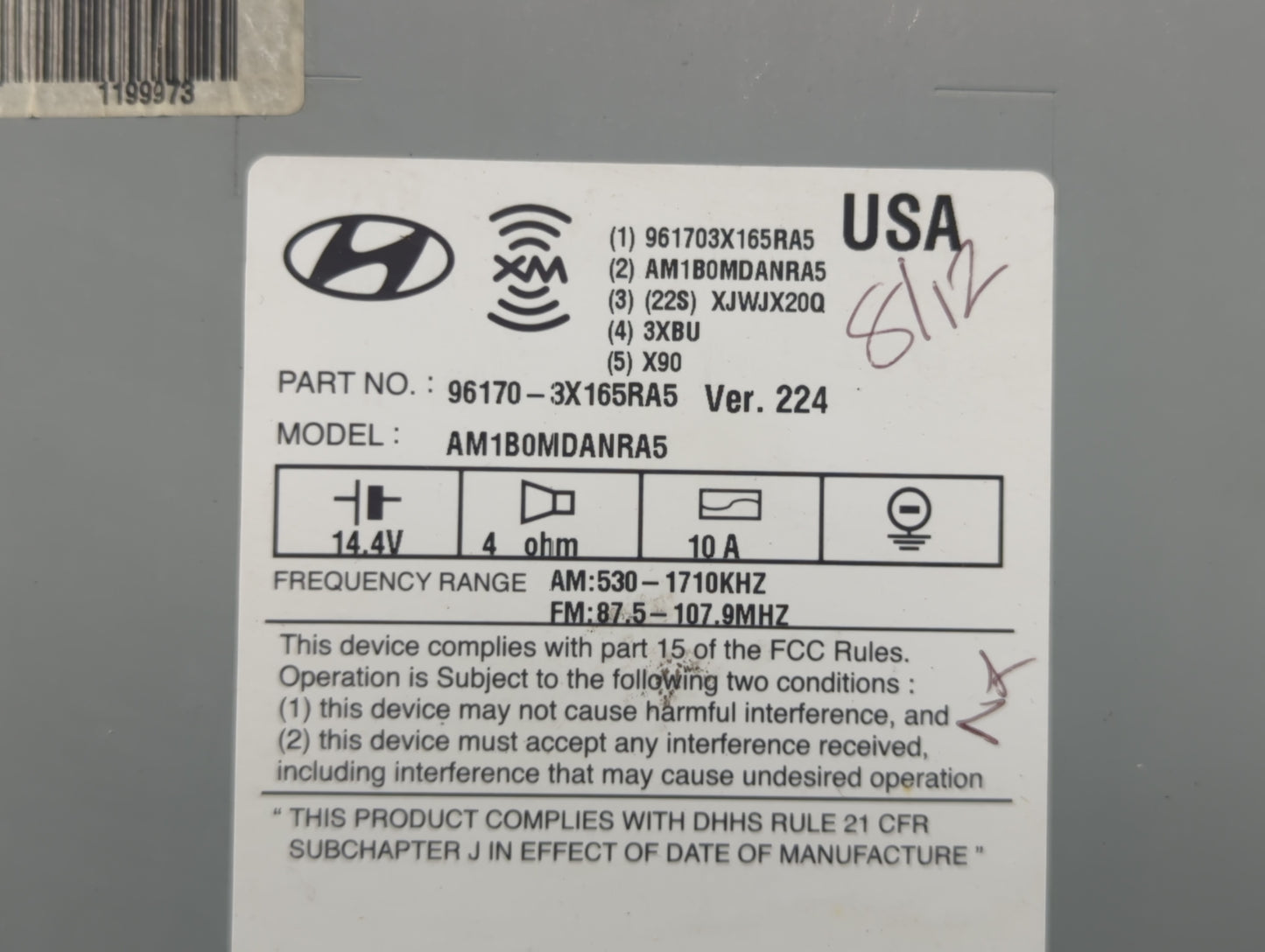 2013-2013 Hyundai Elantra Am Fm Cd Player Radio Receiver - Oemusedautoparts1.com