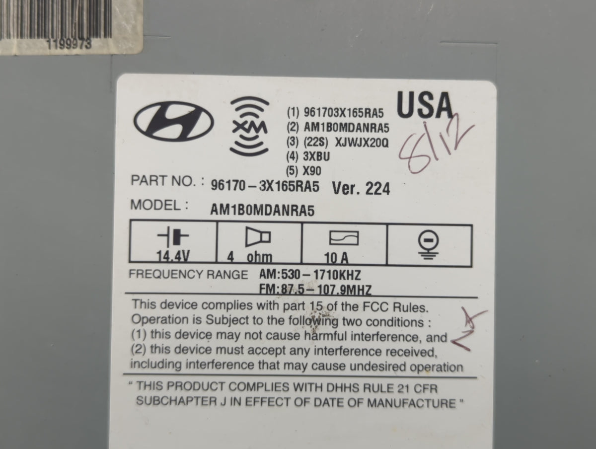 2013-2013 Hyundai Elantra Am Fm Cd Player Radio Receiver 582966 - Oemusedautoparts1.com