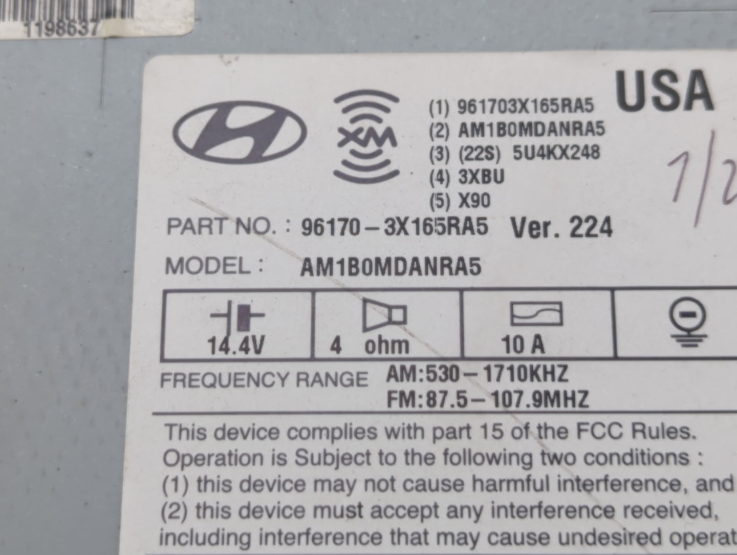 2013 Hyundai Elantra Radio AM FM Cd Player Receiver Replacement P/N:96170-3X165RA5 Fits OEM Used Auto Parts - Oemusedautopar