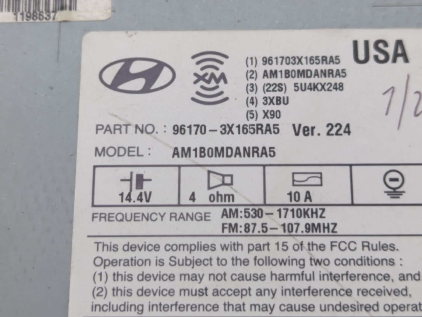 2013 Hyundai Elantra Radio AM FM Cd Player Receiver Replacement P/N:96170-3X165RA5 Fits OEM Used Auto Parts - Oemusedautopar