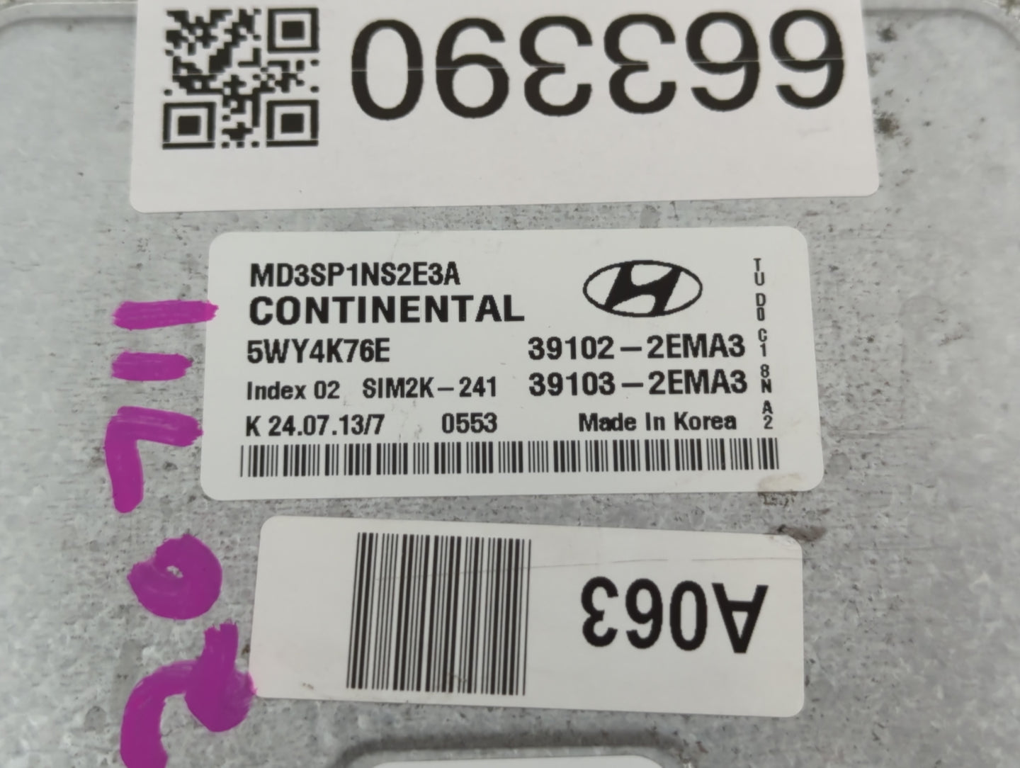 2011-2013 Hyundai Elantra PCM Engine Control Computer ECU ECM PCU OEM P/N:39103-2EMA3 39102-2EMA3 Fits Fits 2011 2012 2013 O