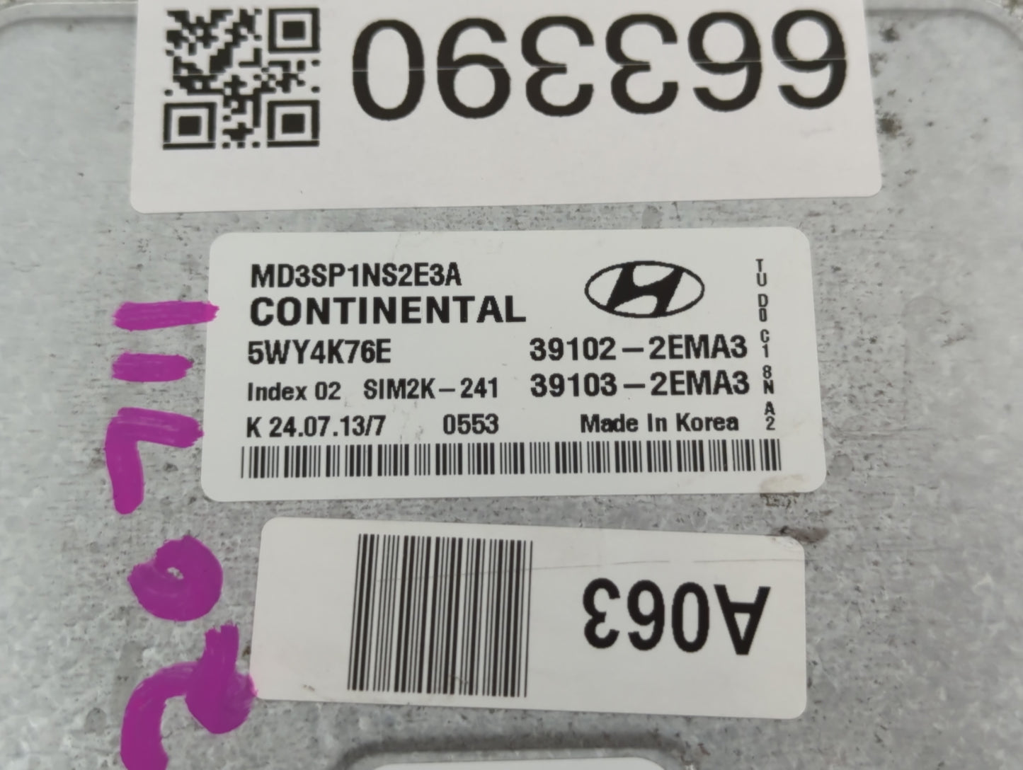 2011-2013 Hyundai Elantra PCM Engine Control Computer ECU ECM PCU OEM P/N:39103-2EMA3 39102-2EMA3 Fits Fits 2011 2012 2013 O
