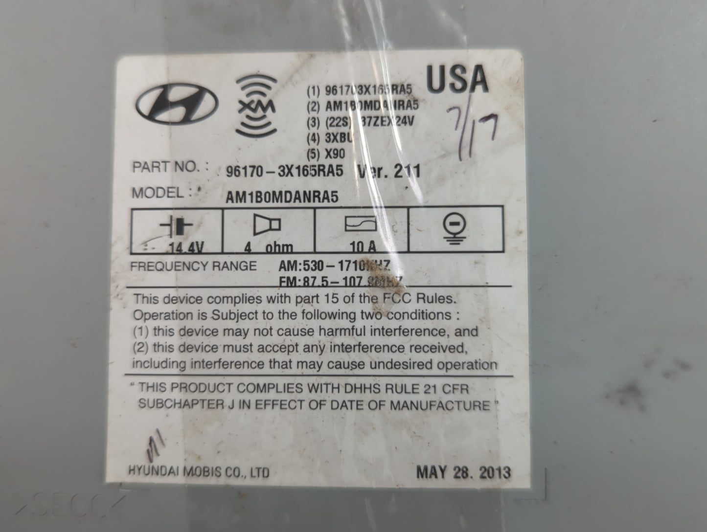 2011-2013 Hyundai Elantra Radio AM FM Cd Player Receiver Replacement P/N:96170-3X165RA5 Fits Fits 2011 2012 2013 OEM Used Au