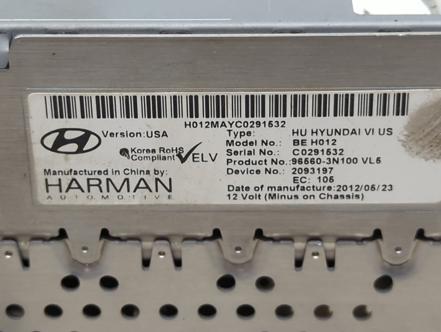 2011-2013 Hyundai Equus Radio AM FM Cd Player Receiver Replacement P/N:96560-3N100 BE H012 Fits Fits 2011 2012 2013 OEM Used