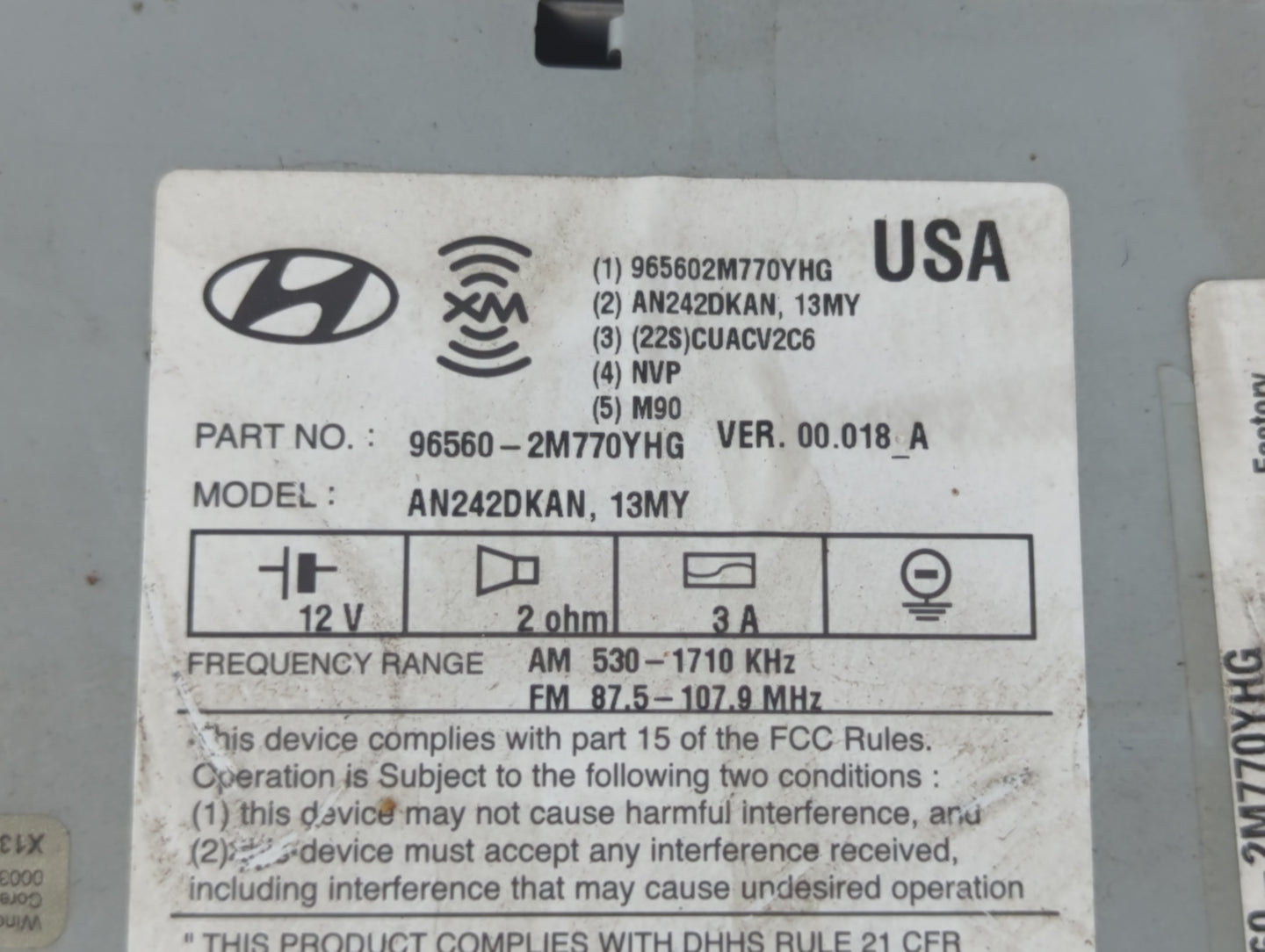 2013-2015 Hyundai Genesis Radio AM FM Cd Player Receiver Replacement P/N:96560-2M770YHG Fits Fits 2013 2014 2015 OEM Used Au