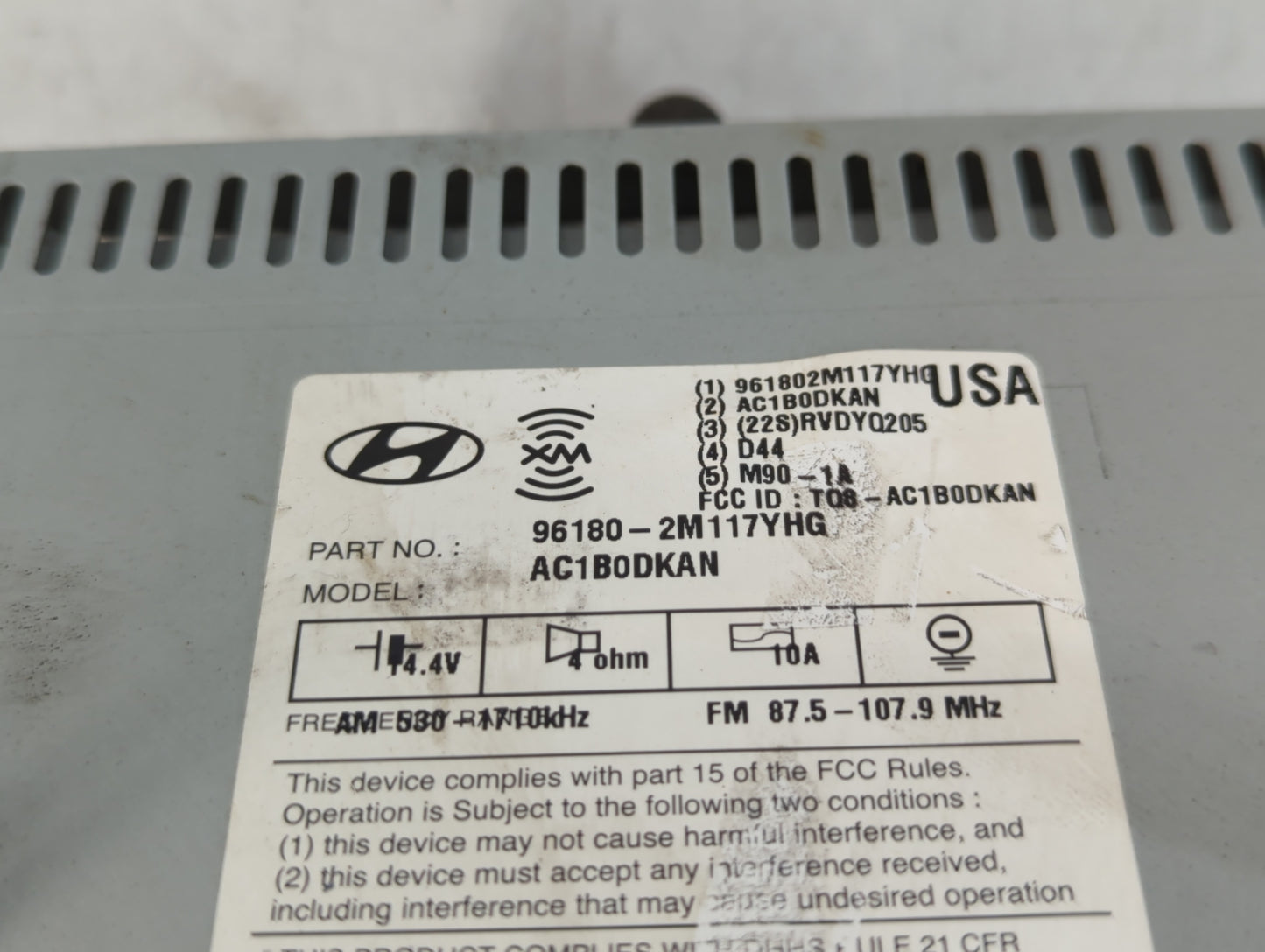 2013 Hyundai Genesis Radio AM FM Cd Player Receiver Replacement P/N:96180-2M117YHG Fits OEM Used Auto Parts - Oemusedautopar