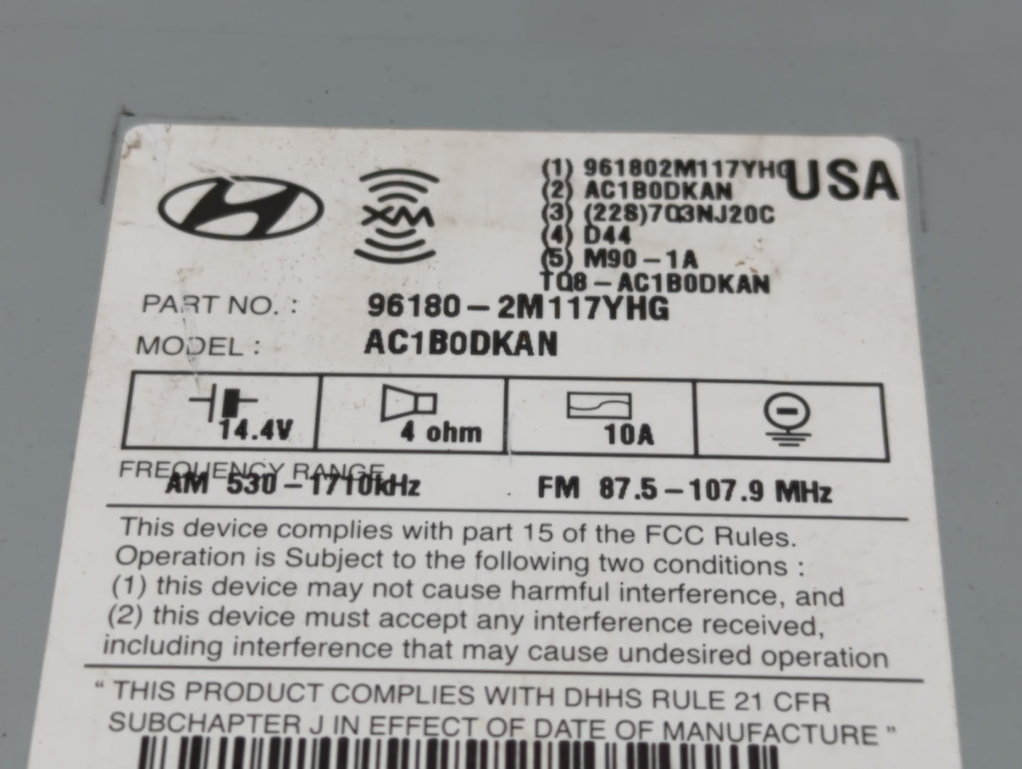 2013 Hyundai Genesis Radio AM FM Cd Player Receiver Replacement P/N:96180-2M117YHG Fits OEM Used Auto Parts - Oemusedautopar