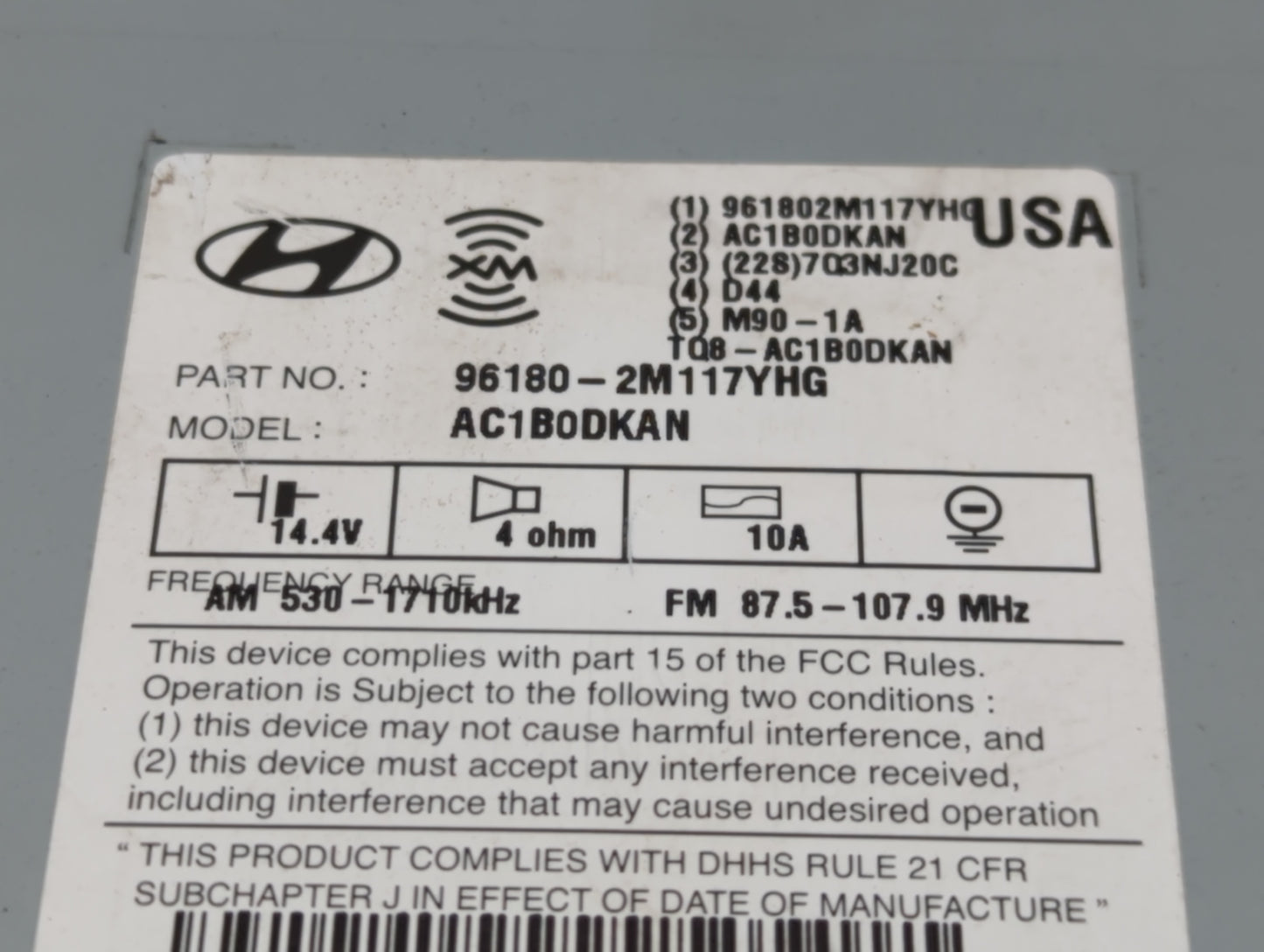 2013 Hyundai Genesis Radio AM FM Cd Player Receiver Replacement P/N:96180-2M117YHG Fits OEM Used Auto Parts - Oemusedautopar