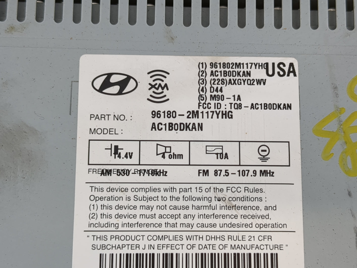 2013-2015 Hyundai Genesis Radio AM FM Cd Player Receiver Replacement P/N:96180-2M117YHG Fits Fits 2013 2014 2015 OEM Used Au
