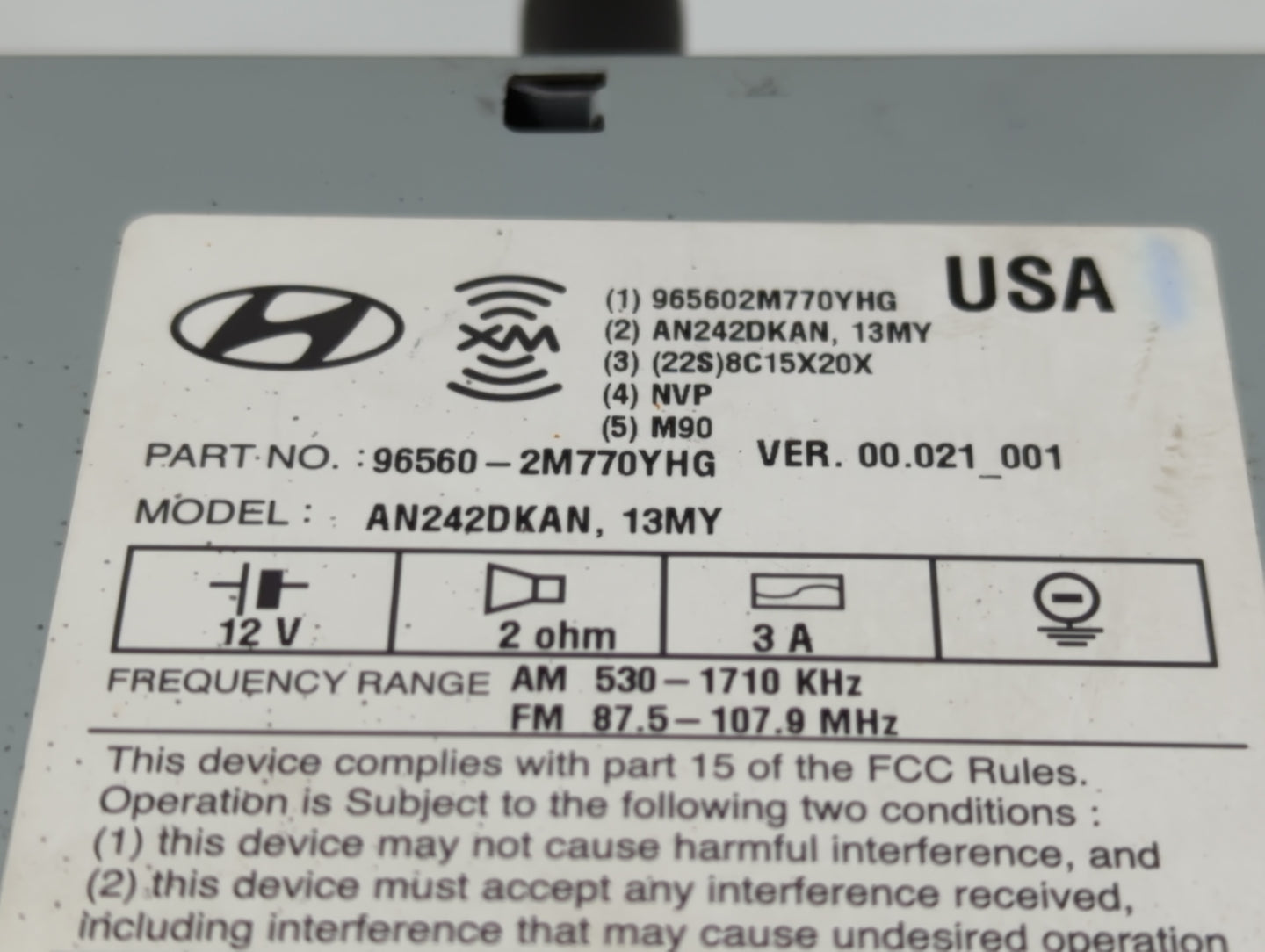2013-2015 Hyundai Genesis Radio AM FM Cd Player Receiver Replacement P/N:96560-2M770YHG Fits Fits 2013 2014 2015 OEM Used Au