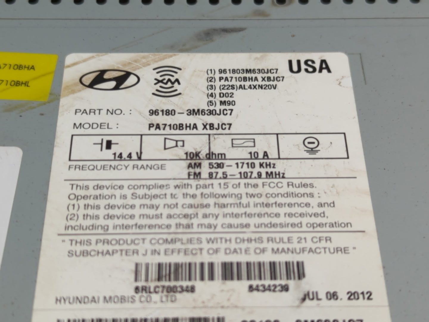 2011-2014 Hyundai Genesis Radio AM FM Cd Player Receiver Replacement P/N:96180-3M630JC7 Fits Fits 2011 2012 2013 2014 OEM Us