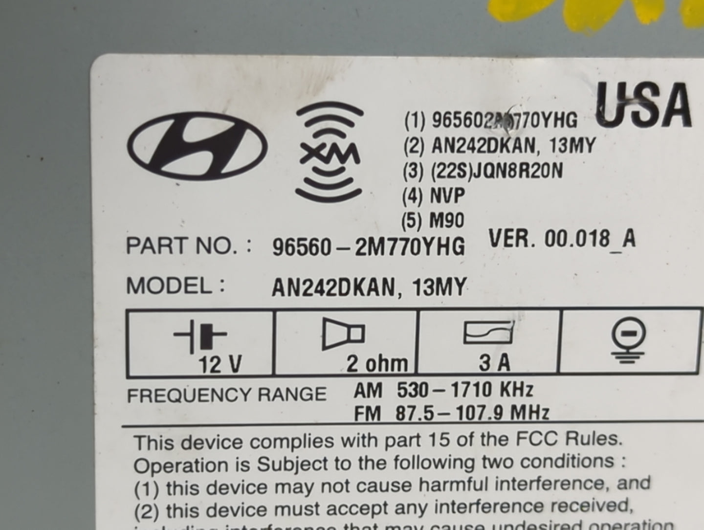 2013-2015 Hyundai Genesis Radio AM FM Cd Player Receiver Replacement P/N:96560-2M770YHG Fits Fits 2013 2014 2015 OEM Used Au