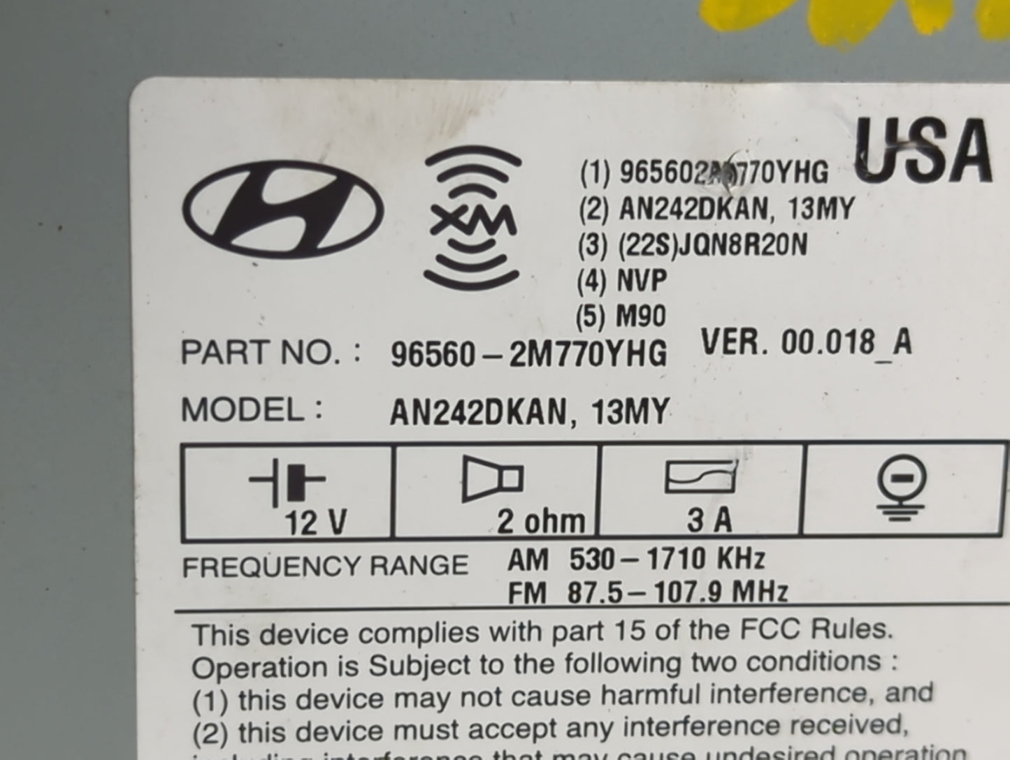 2013-2015 Hyundai Genesis Radio AM FM Cd Player Receiver Replacement P/N:96560-2M770YHG Fits Fits 2013 2014 2015 OEM Used Au